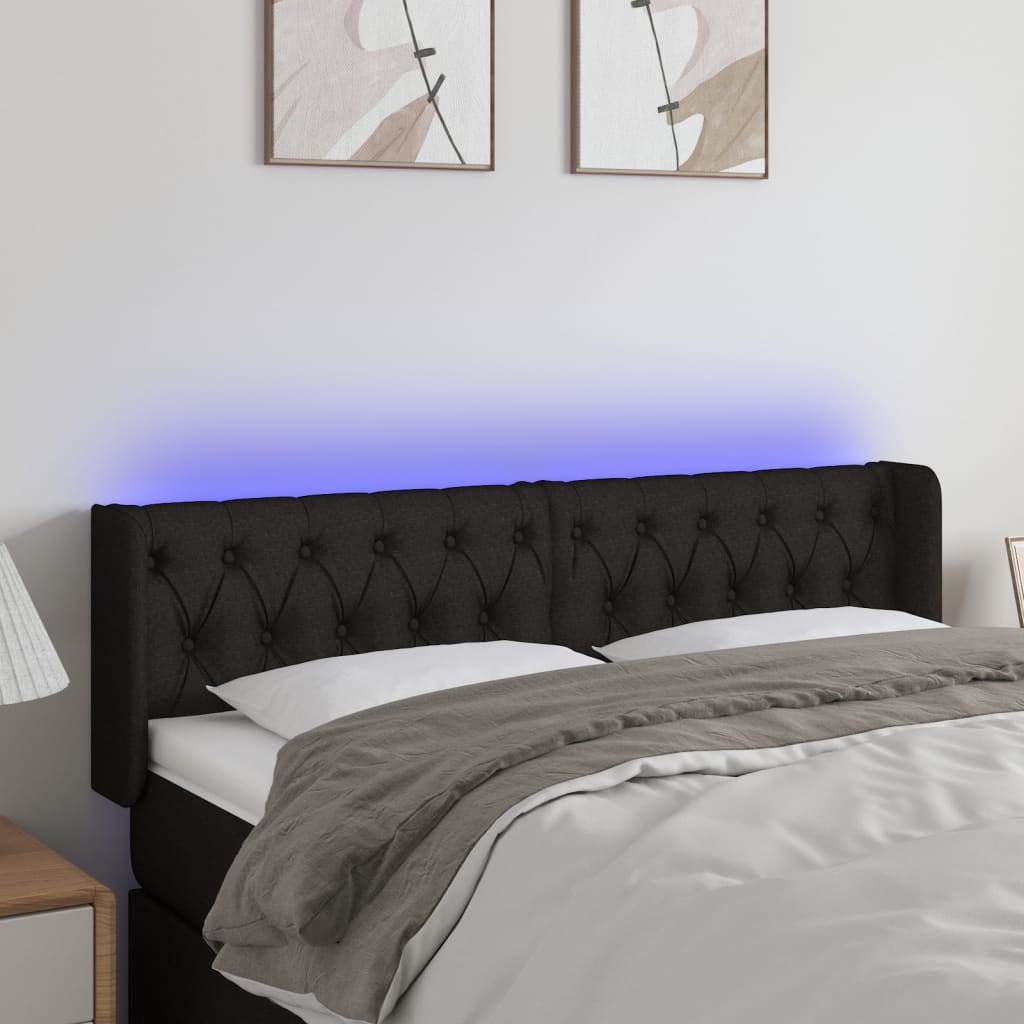 Hoofdbord LED 147x16x78/88 cm stof zwart – afbeelding 1