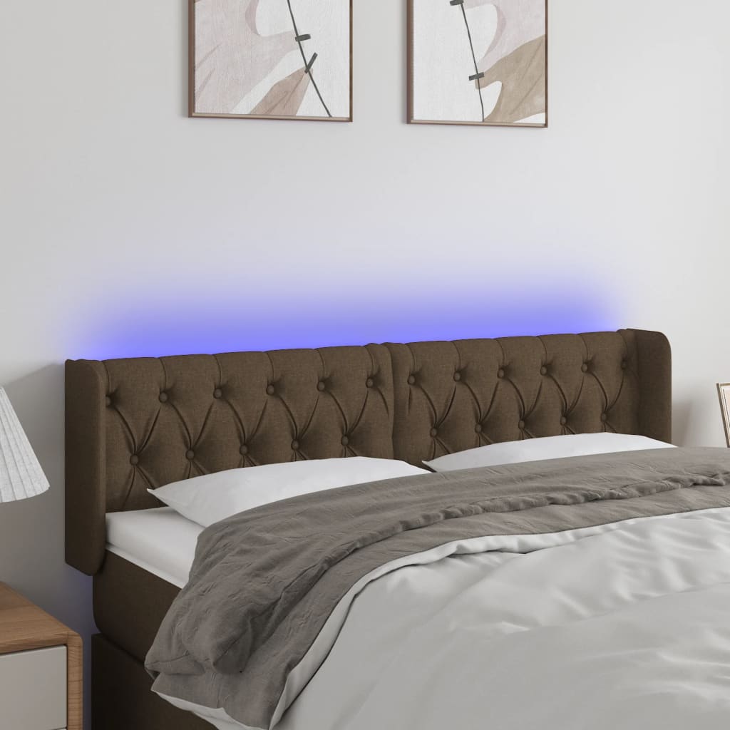 Hoofdbord LED 147x16x78/88 cm stof donkerbruin