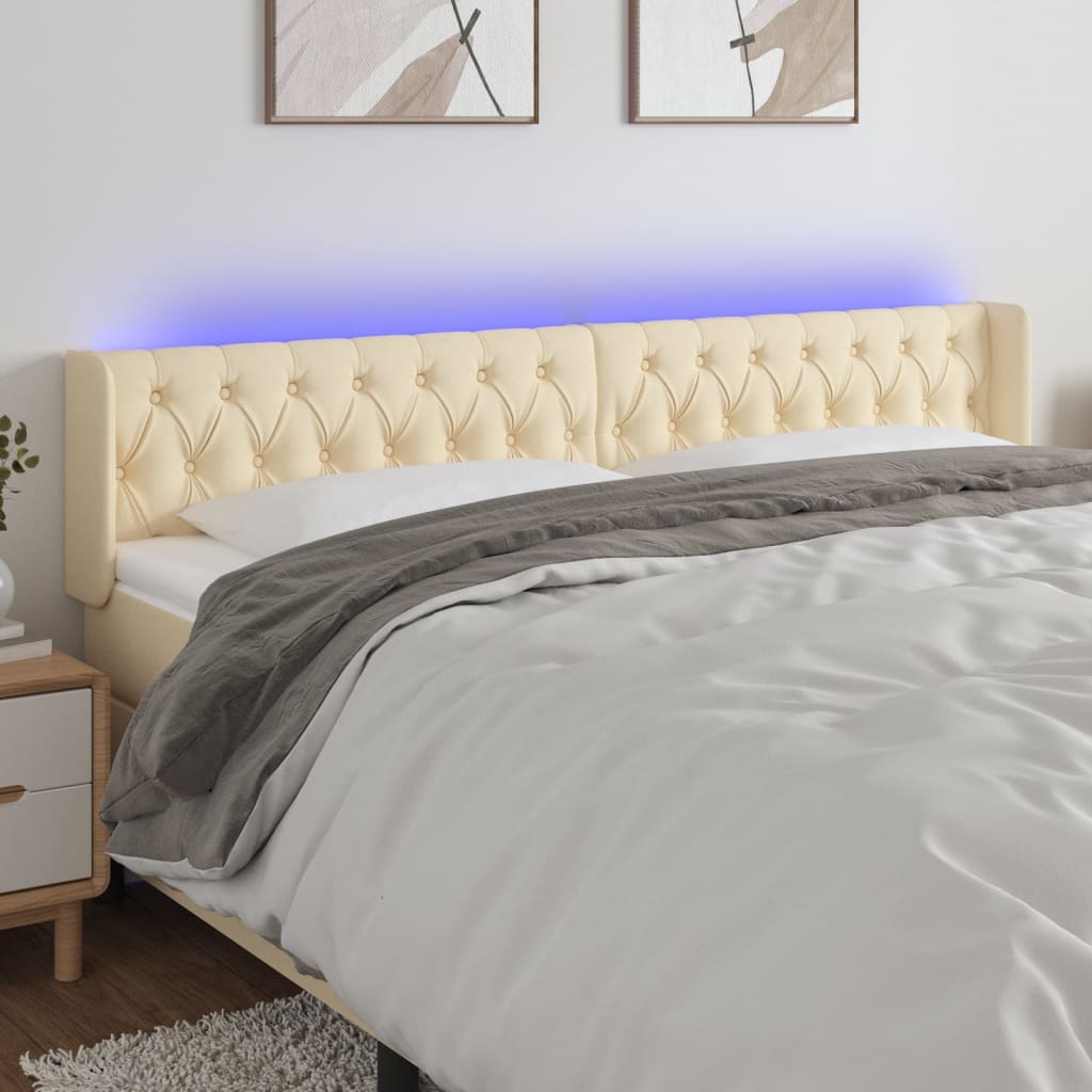 Hoofdbord LED 183x16x78/88 cm stof crèmekleurig – afbeelding 1