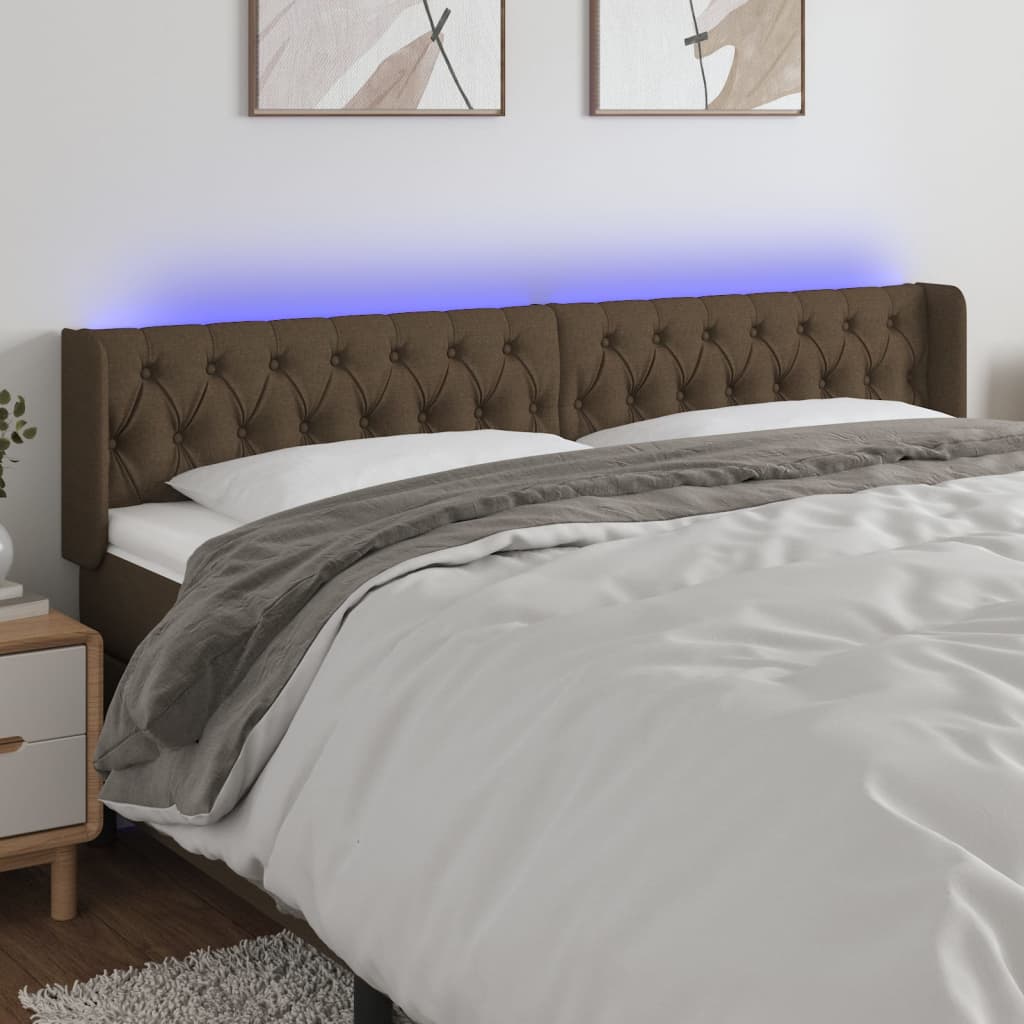 Hoofdbord LED 203x16x78/88 cm stof donkerbruin – afbeelding 1