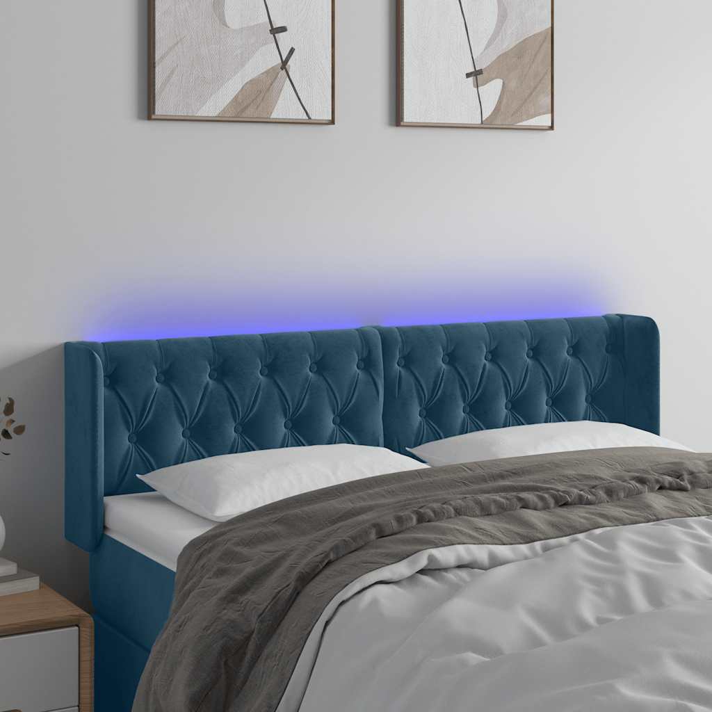 Hoofdbord LED 147x16x78/88 cm fluweel donkerblauw