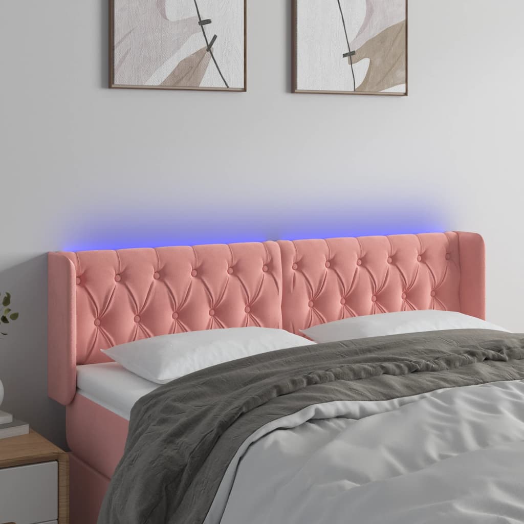 Hoofdbord LED 147x16x78/88 cm fluweel roze – afbeelding 1