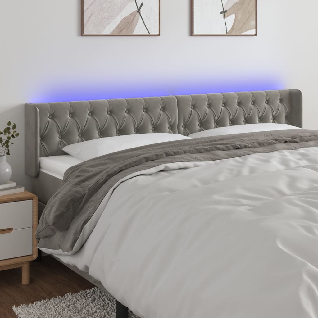 Hoofdbord LED 183x16x78/88 cm fluweel lichtgrijs – afbeelding 1