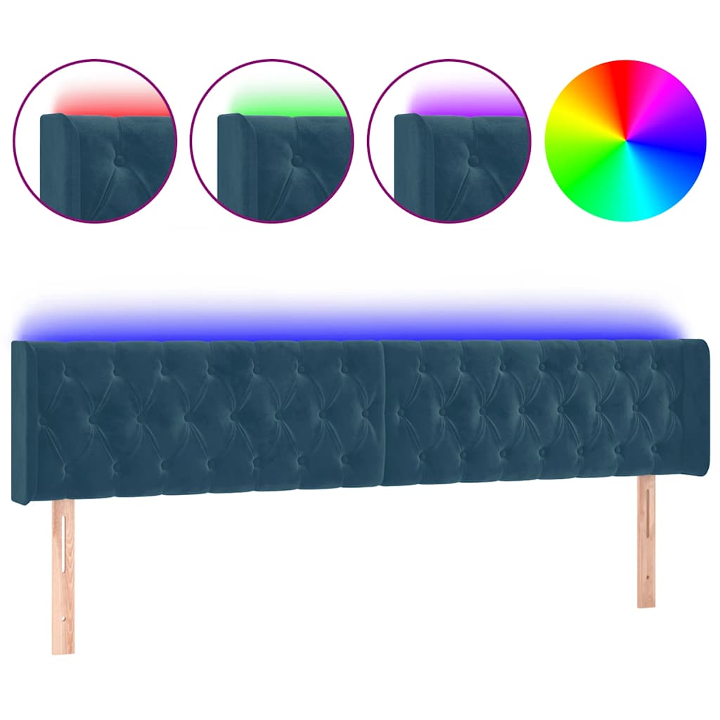 Hoofdbord LED 183x16x78/88 cm fluweel donkerblauw – afbeelding 2