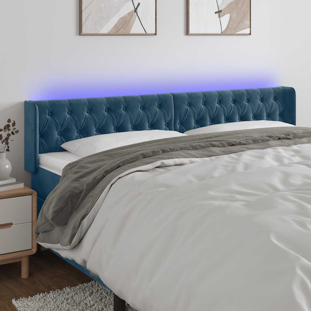 Hoofdbord LED 203x16x78/88 cm fluweel donkerblauw