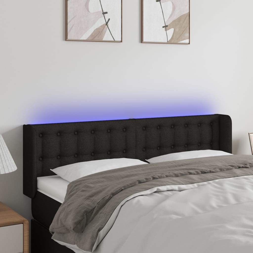 Hoofdbord LED 147x16x78/88 cm stof zwart – afbeelding 1