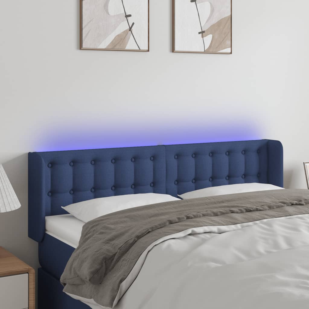 Hoofdbord LED 147x16x78/88 cm stof blauw – afbeelding 1