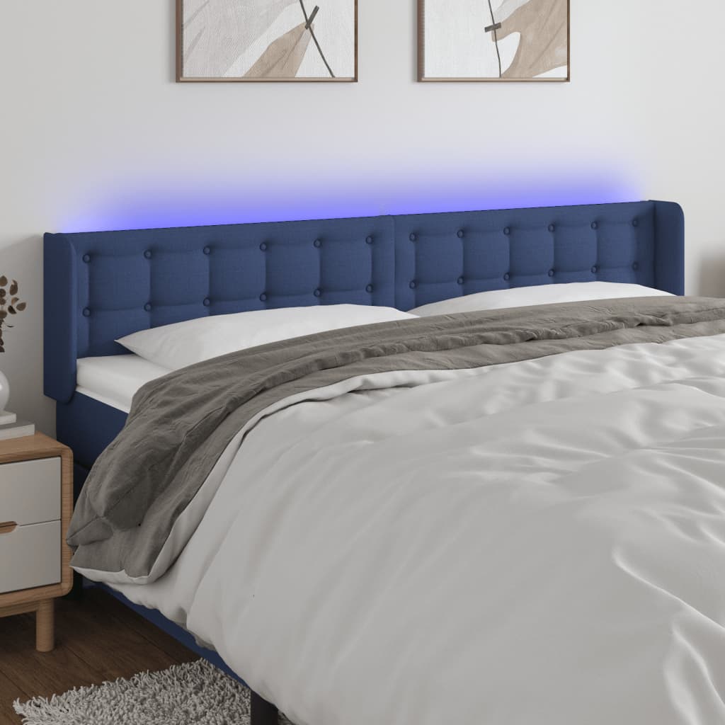 Hoofdbord LED 183x16x78/88 cm stof blauw