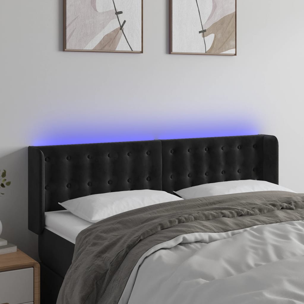 Hoofdbord LED 147x16x78/88 cm fluweel zwart – afbeelding 1