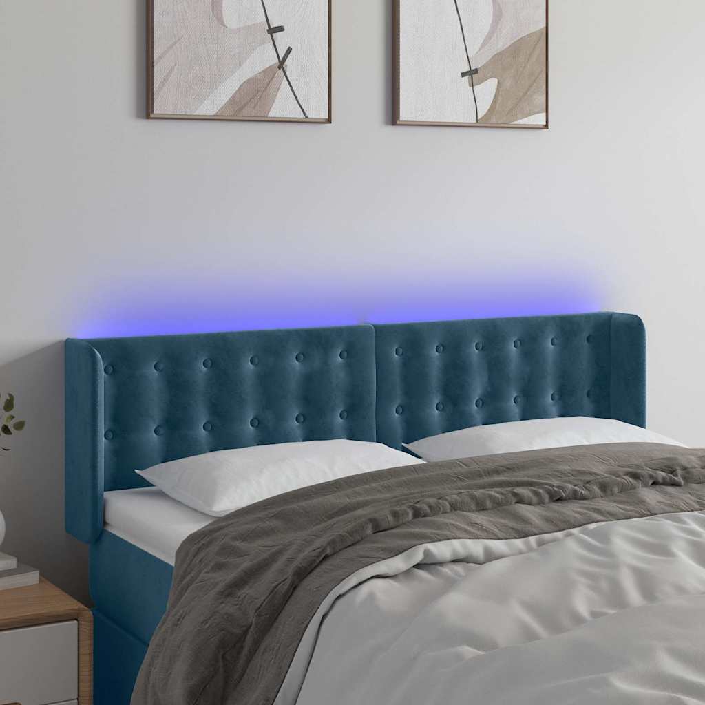 Hoofdbord LED 147x16x78/88 cm fluweel donkerblauw – afbeelding 1