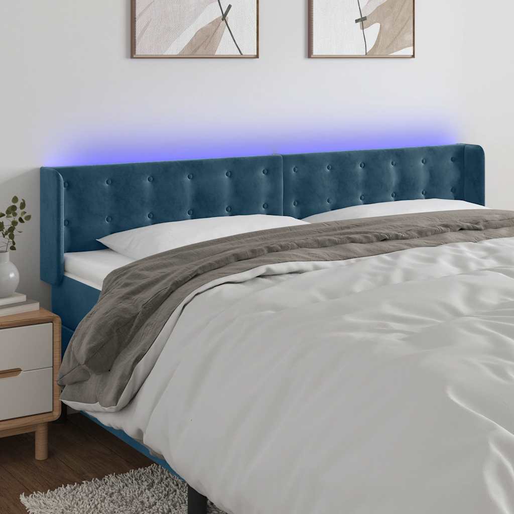Hoofdbord LED 183x16x78/88 cm fluweel donkerblauw – afbeelding 1
