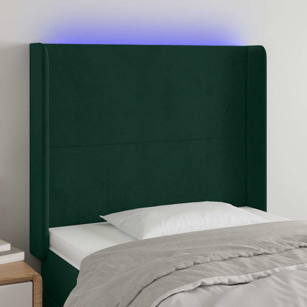 Hoofdbord LED 93x16x118/128 cm fluweel donkergroen – afbeelding 1