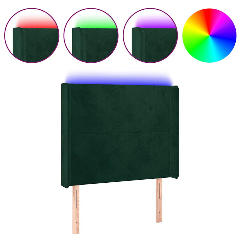 Hoofdbord LED 93x16x118/128 cm fluweel donkergroen – afbeelding 2