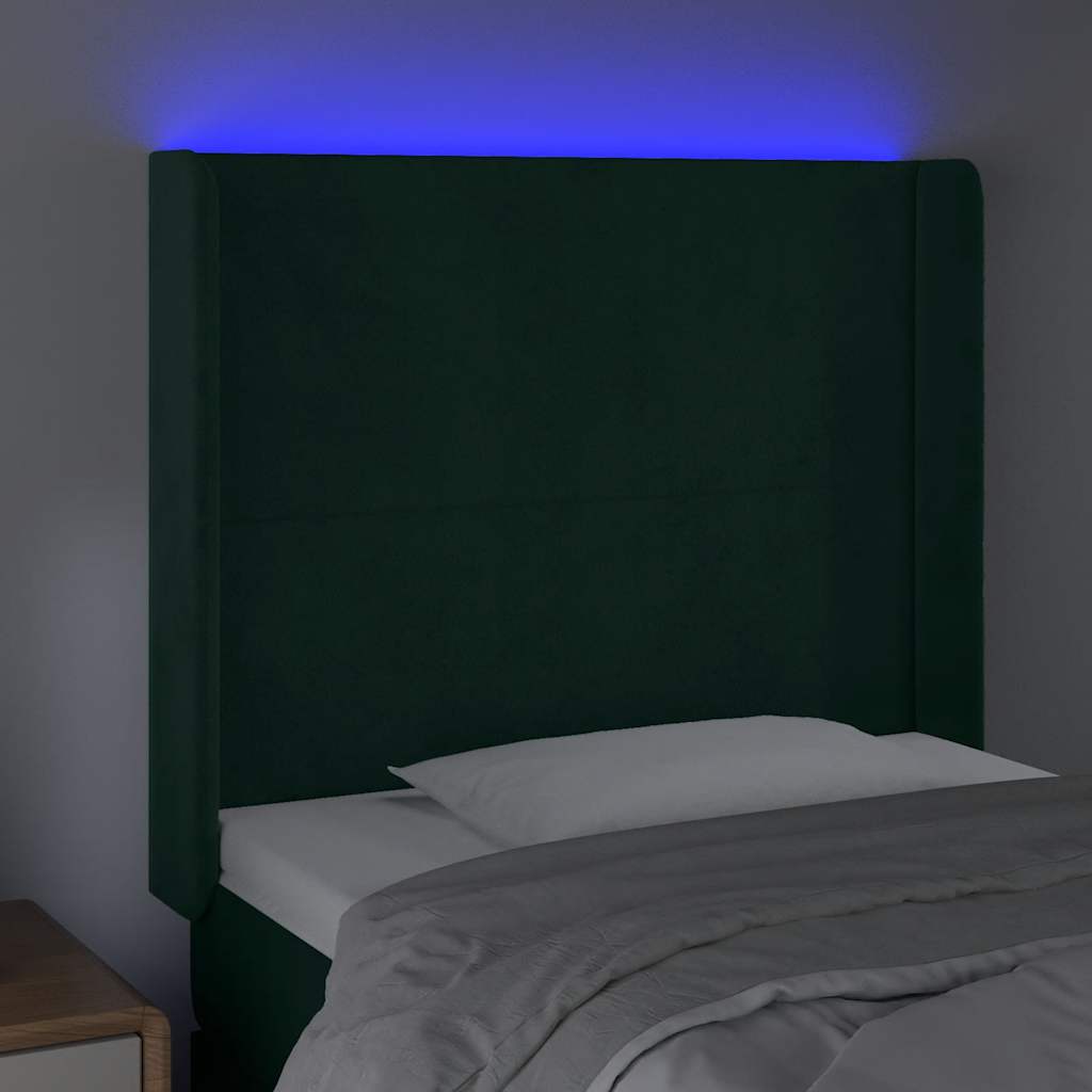 Hoofdbord LED 93x16x118/128 cm fluweel donkergroen – afbeelding 4
