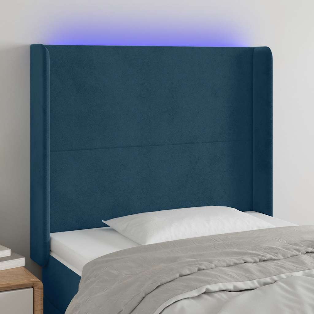 Hoofdbord LED 93x16x118/128 cm fluweel donkerblauw – afbeelding 1