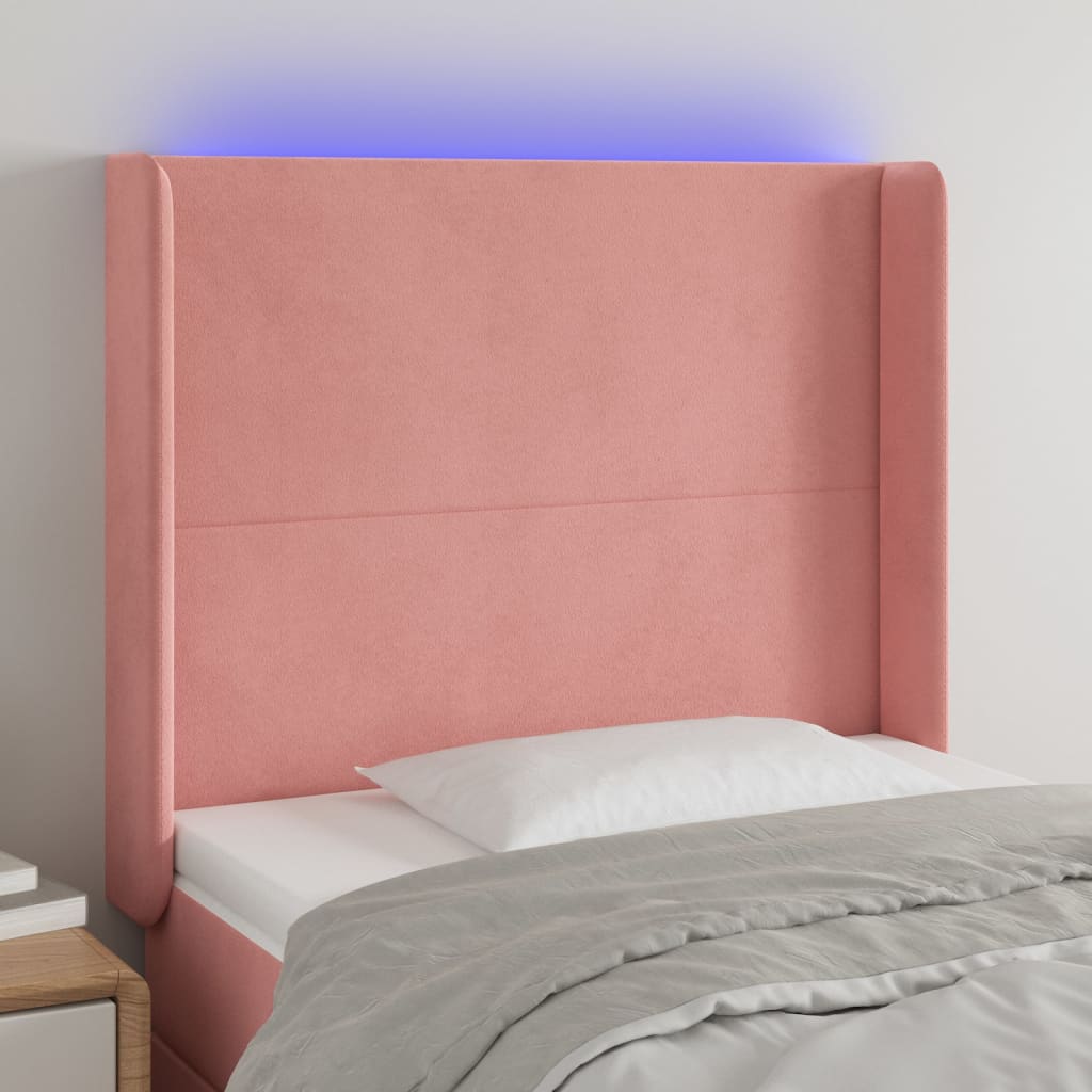Hoofdbord LED 93x16x118/128 cm fluweel roze – afbeelding 1