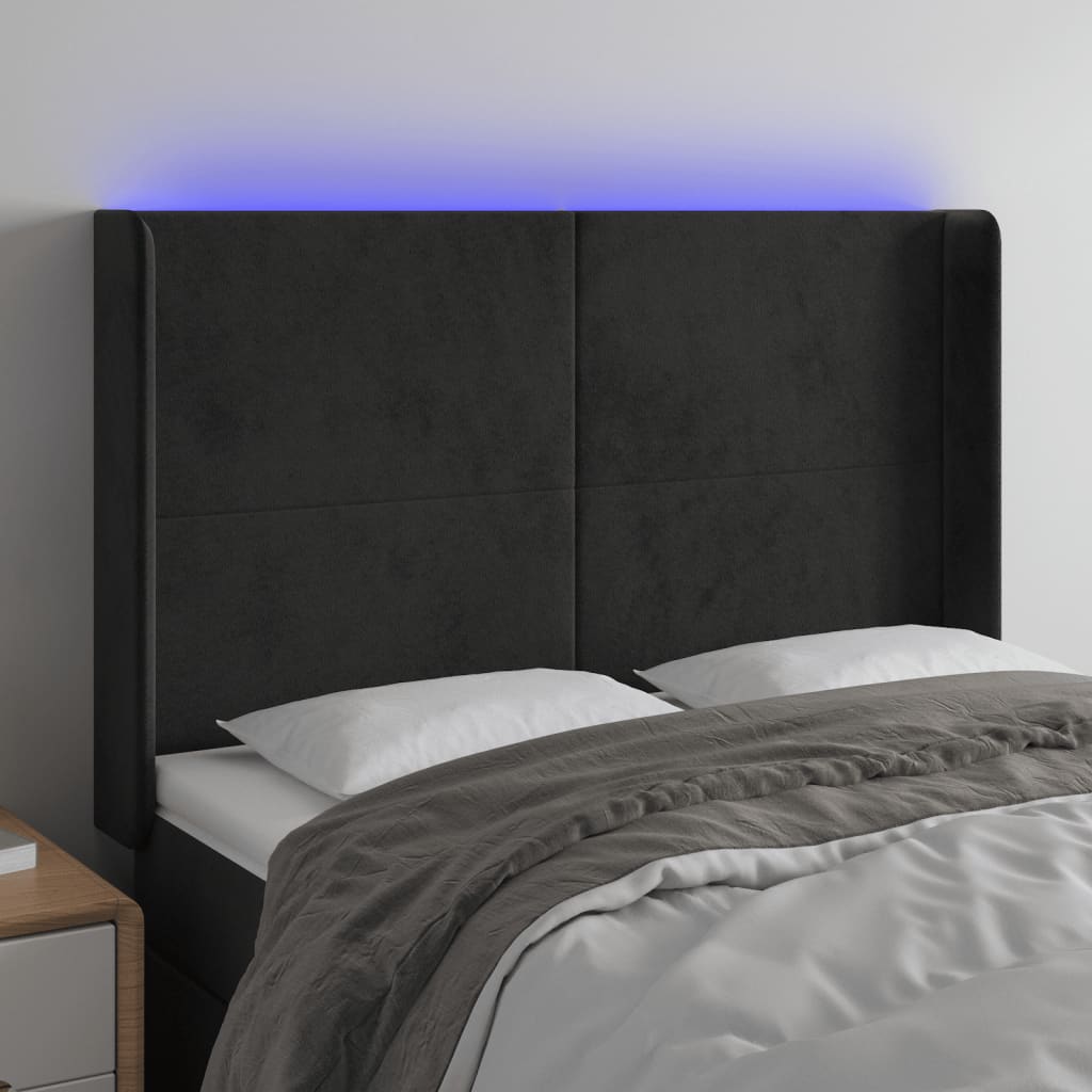 Hoofdbord LED 147x16x118/128 cm fluweel zwart