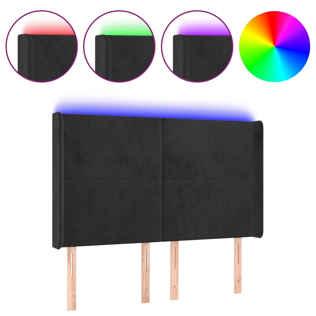 Hoofdbord LED 147x16x118/128 cm fluweel zwart – afbeelding 2