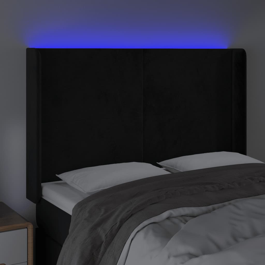 Hoofdbord LED 147x16x118/128 cm fluweel zwart – afbeelding 4