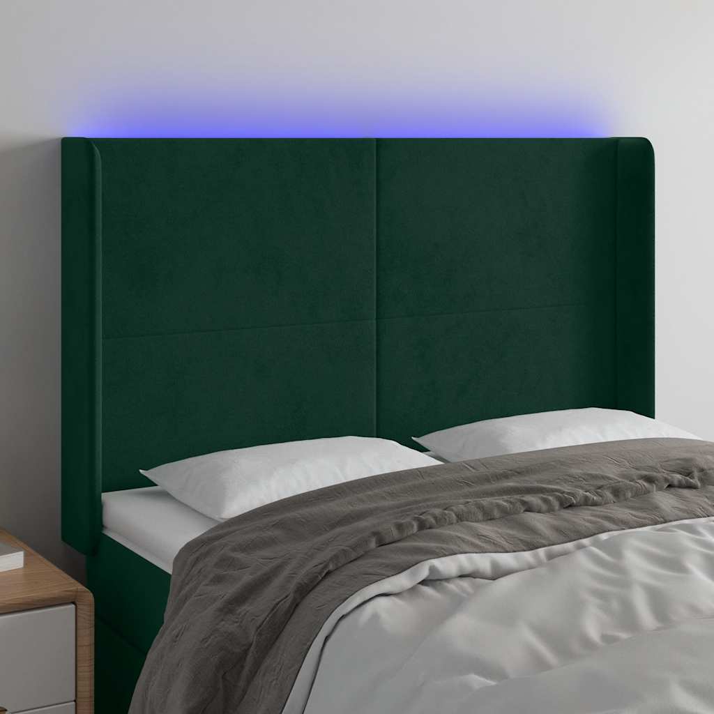 Hoofdbord LED 147x16x118/128 cm fluweel donkergroen – afbeelding 1
