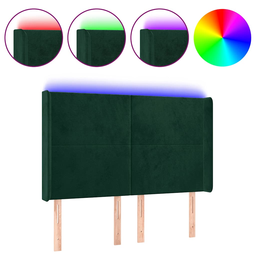 Hoofdbord LED 147x16x118/128 cm fluweel donkergroen – afbeelding 2