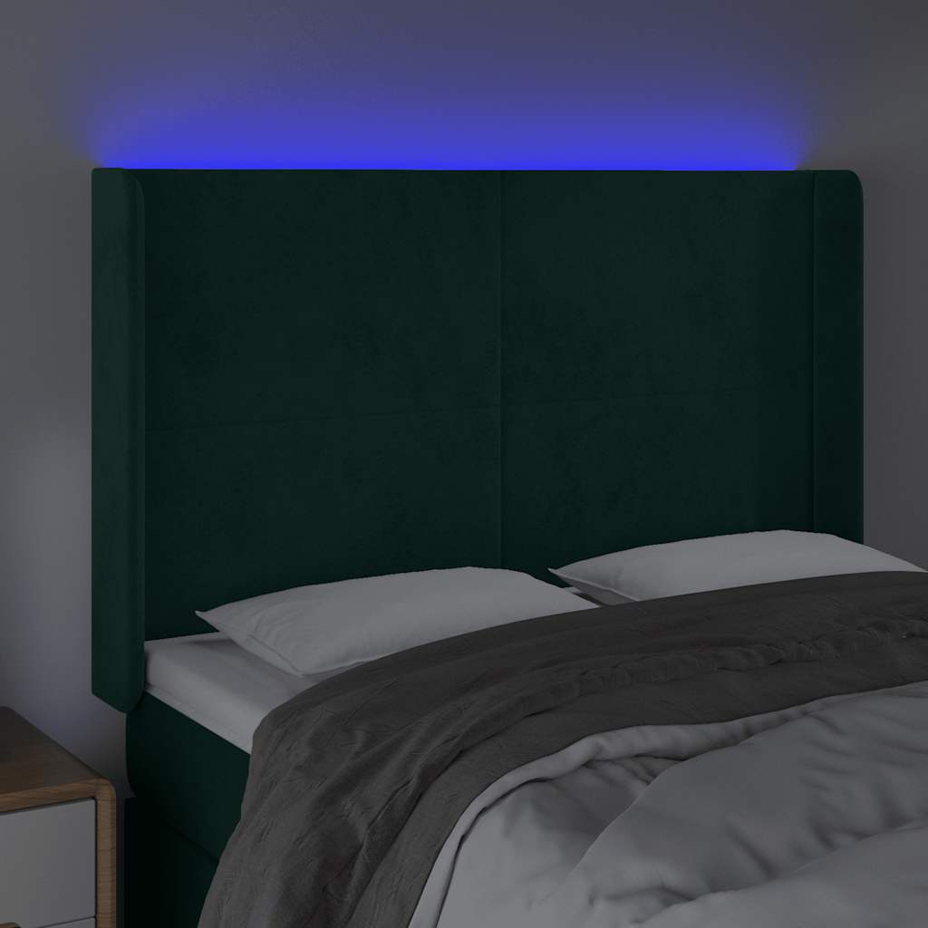 Hoofdbord LED 147x16x118/128 cm fluweel donkergroen – afbeelding 4