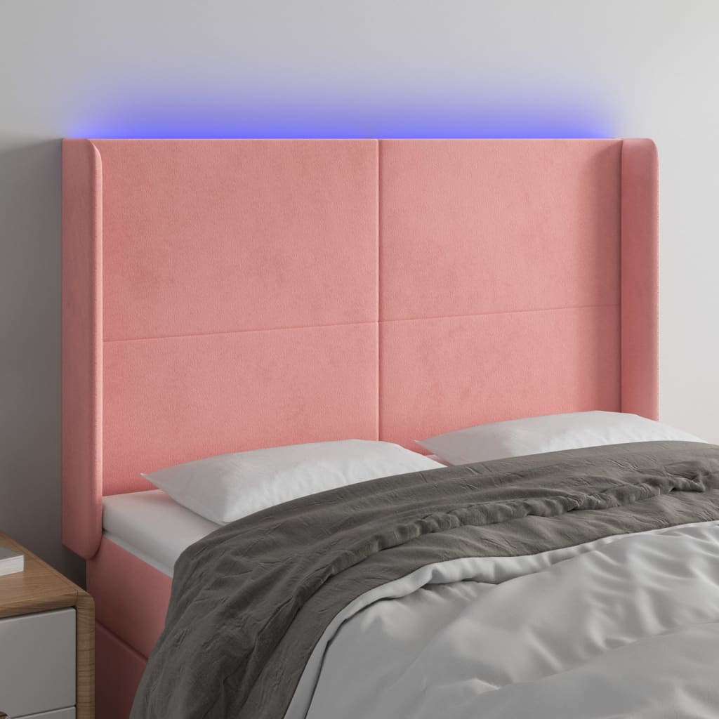 Hoofdbord LED 147x16x118/128 cm fluweel roze – afbeelding 1
