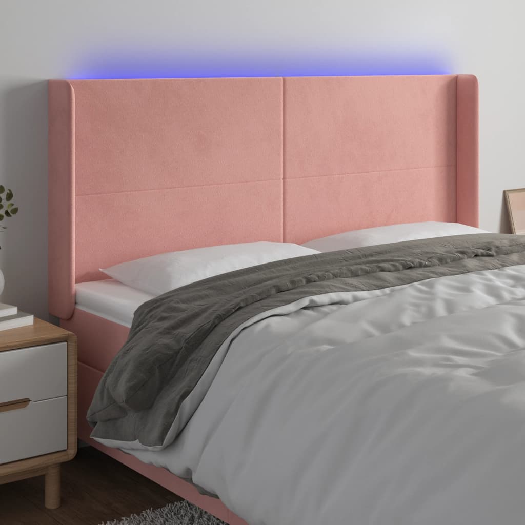 Hoofdbord LED 163x16x118/128 cm fluweel roze – afbeelding 1