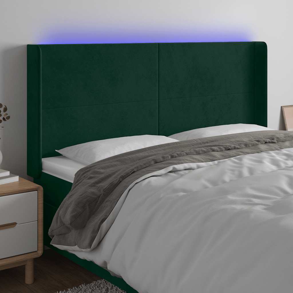 Hoofdbord LED 183x16x118/128 cm fluweel donkergroen – afbeelding 1
