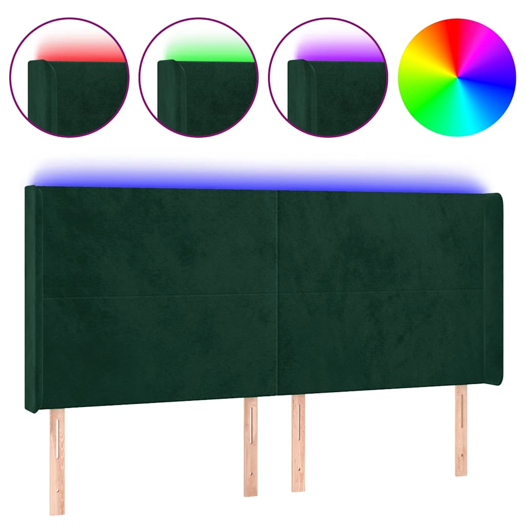 Hoofdbord LED 183x16x118/128 cm fluweel donkergroen – afbeelding 2