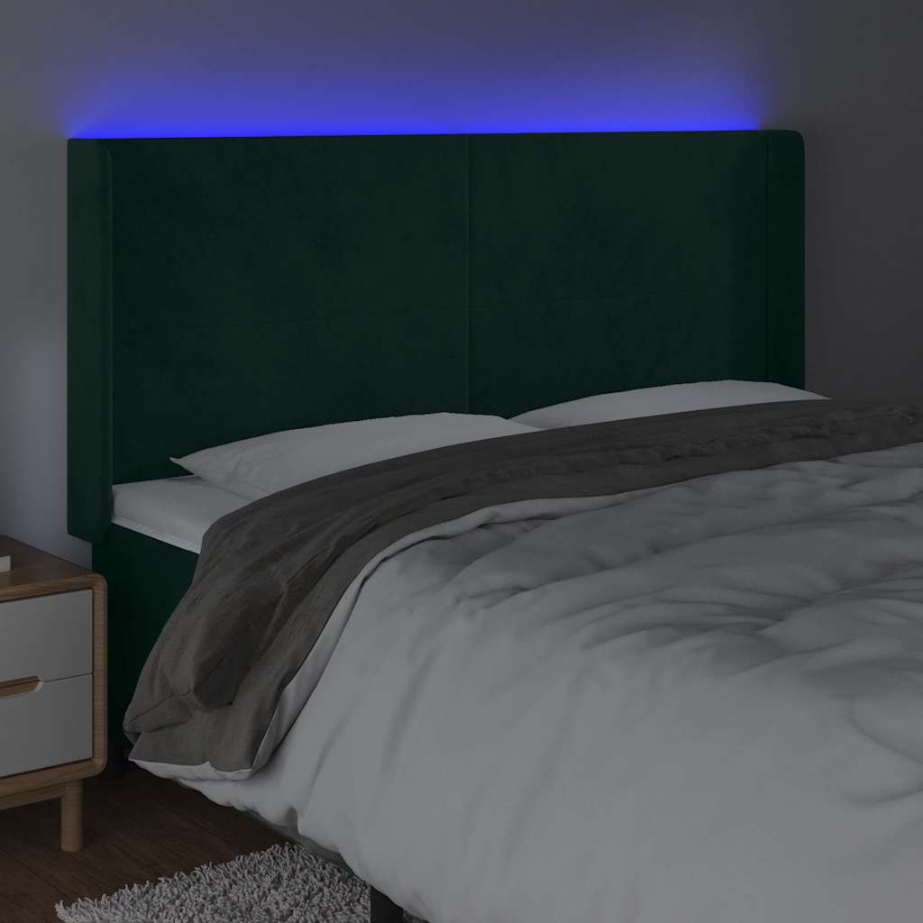 Hoofdbord LED 183x16x118/128 cm fluweel donkergroen – afbeelding 4