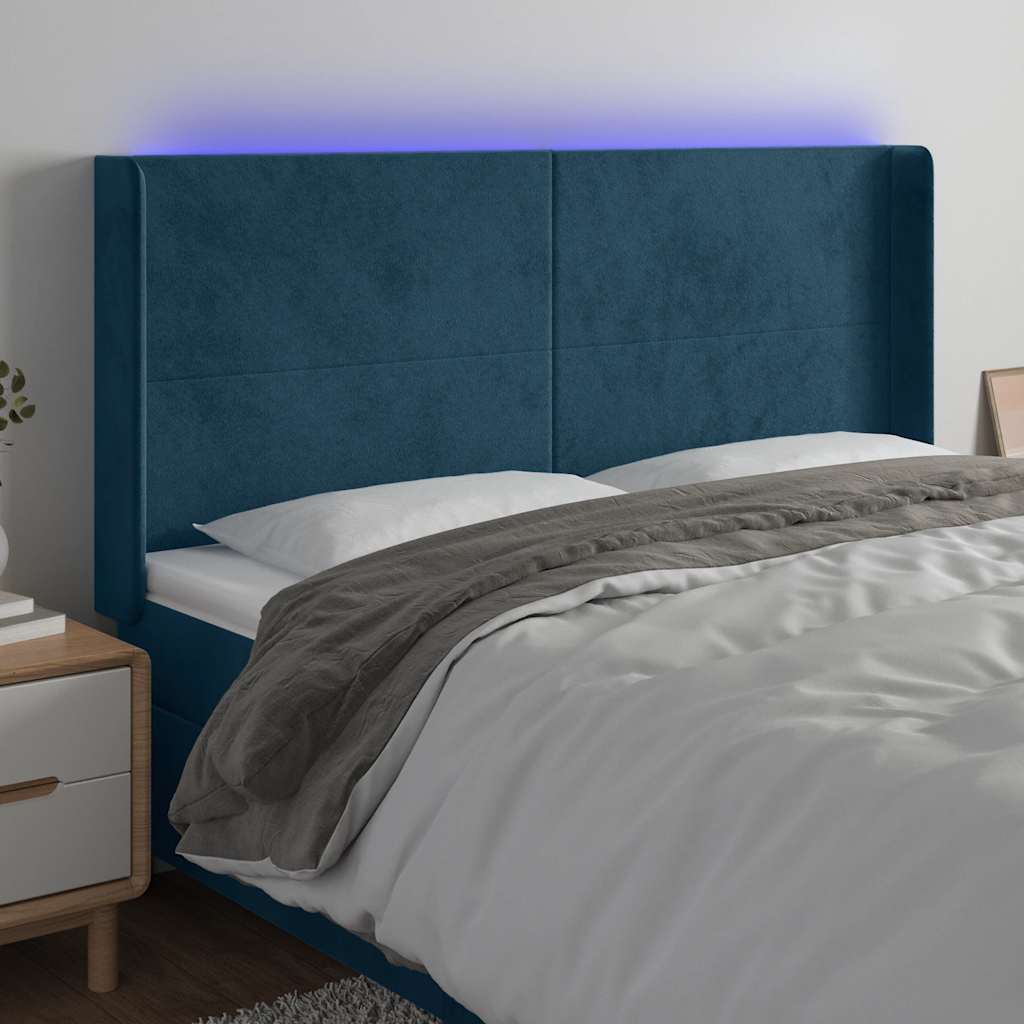 Hoofdbord LED 183x16x118/128 cm fluweel donkerblauw – afbeelding 1