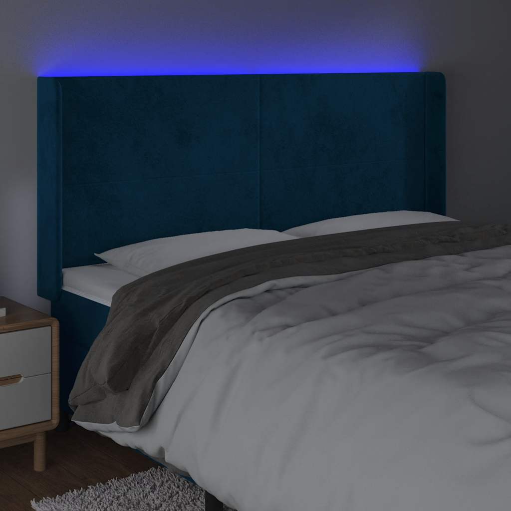 Hoofdbord LED 183x16x118/128 cm fluweel donkerblauw – afbeelding 4