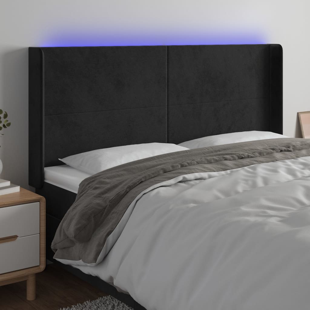 Hoofdbord LED 203x16x118/128 cm fluweel zwart – afbeelding 1
