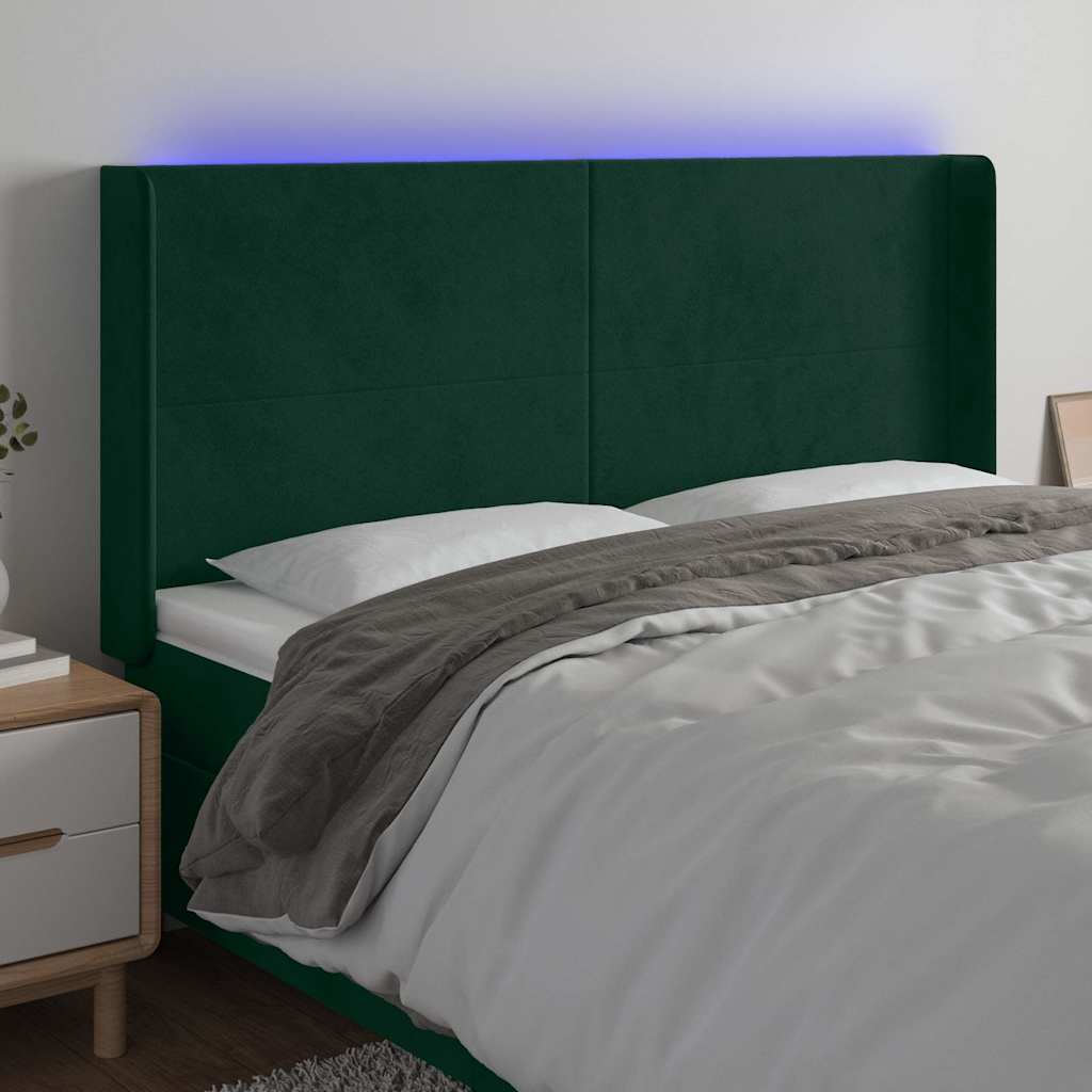 Hoofdbord LED 203x16x118/128 cm fluweel donkergroen – afbeelding 1