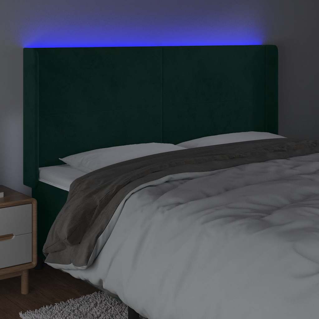 Hoofdbord LED 203x16x118/128 cm fluweel donkergroen – afbeelding 4