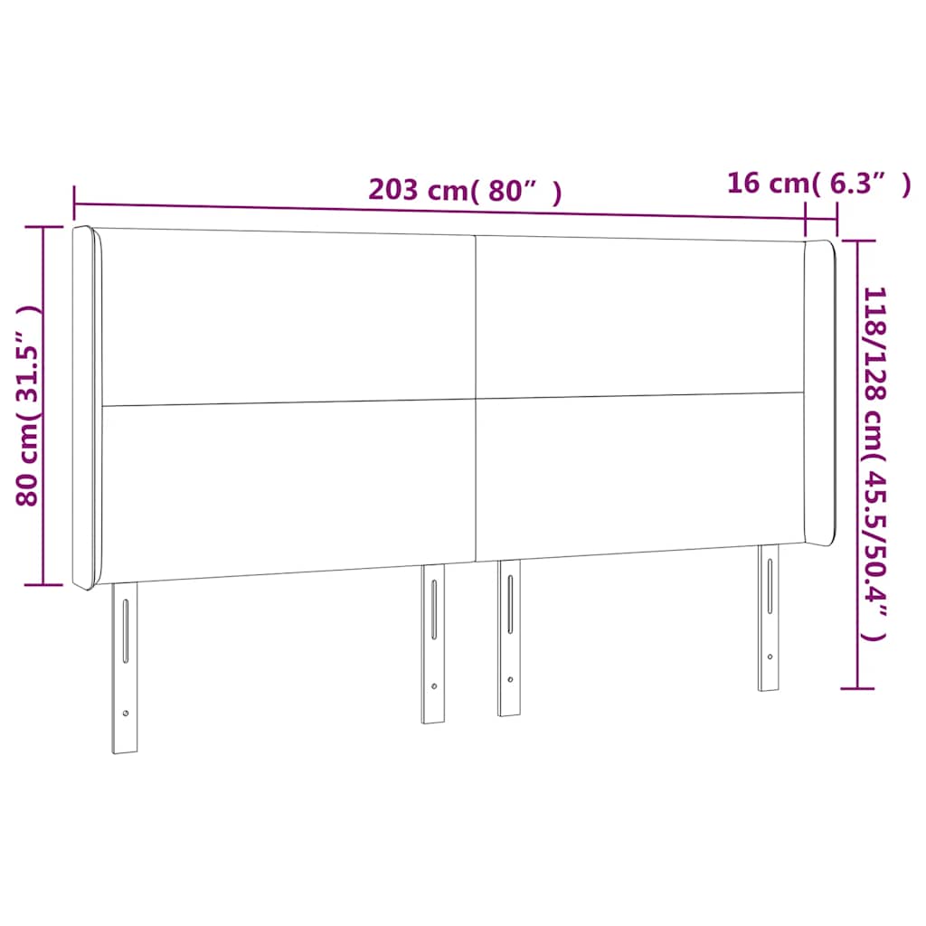 Hoofdbord LED 203x16x118/128 cm fluweel donkergroen – afbeelding 7