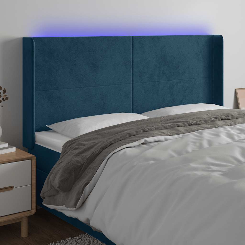 Hoofdbord LED 203x16x118/128 cm fluweel donkerblauw – afbeelding 1