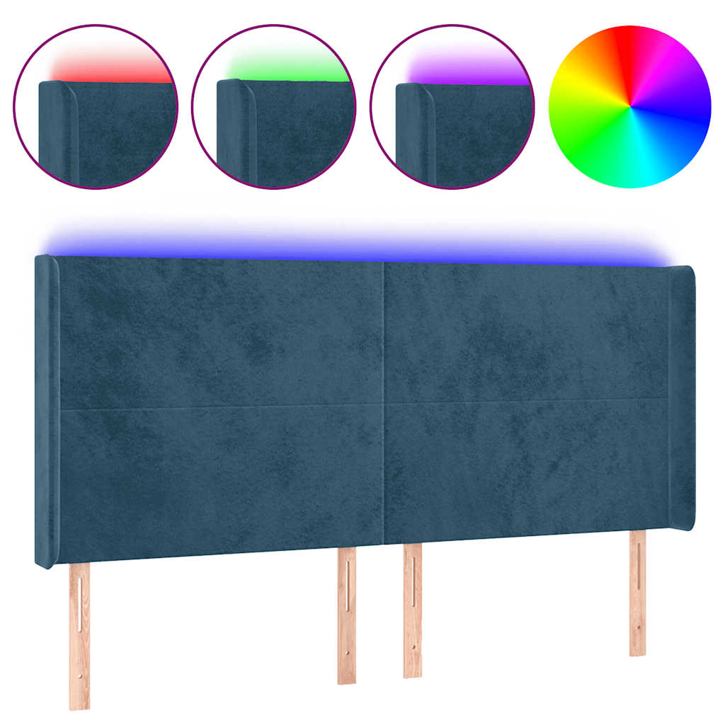 Hoofdbord LED 203x16x118/128 cm fluweel donkerblauw – afbeelding 2