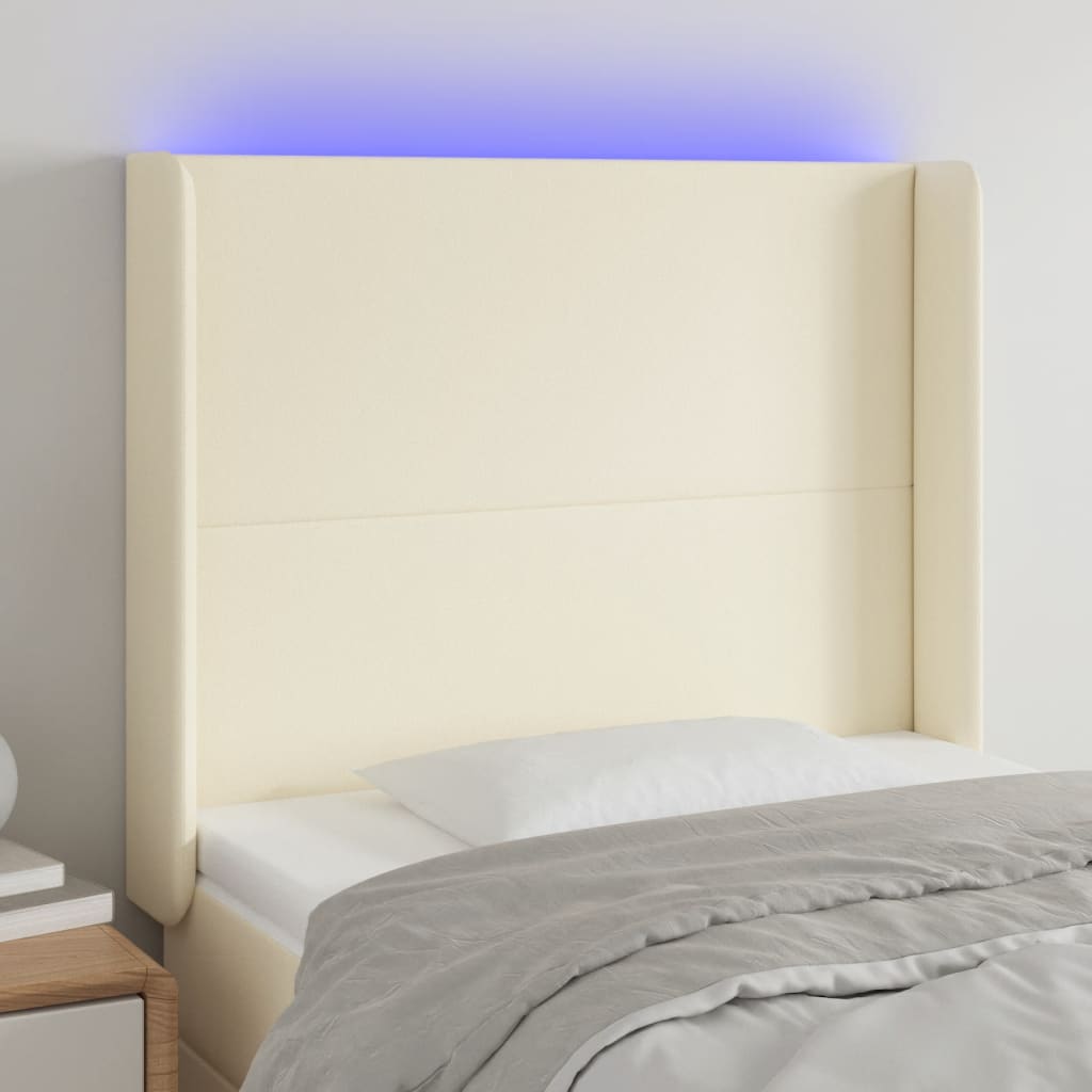 Hoofdbord LED 83x16x118/128 cm kunstleer crèmekleurig – afbeelding 1