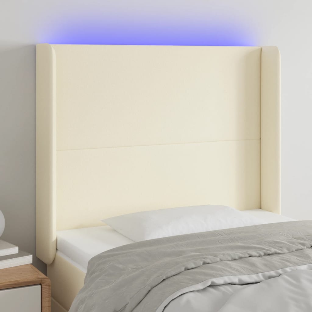 Hoofdbord LED 93x16x118/128 cm kunstleer crèmekleurig