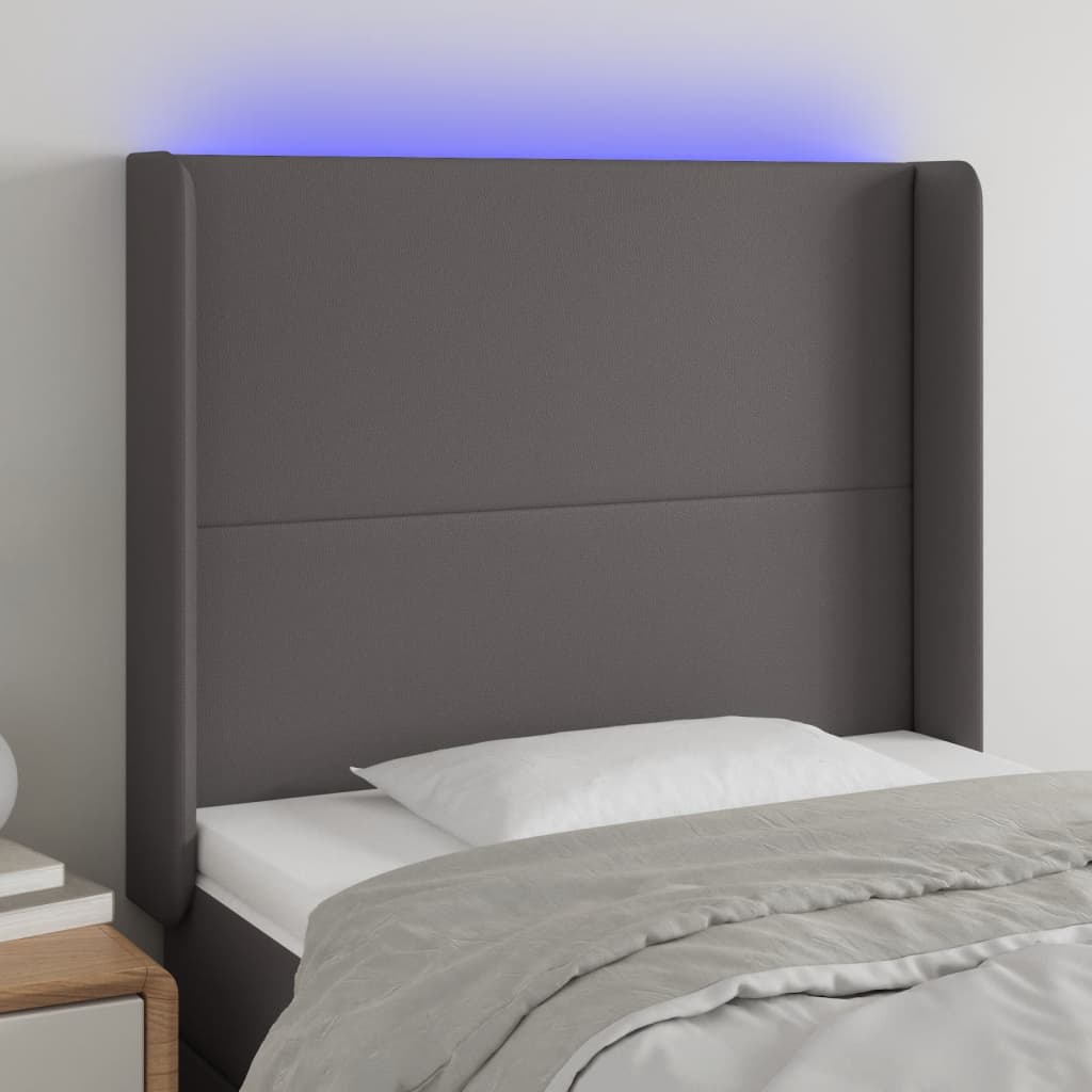 Hoofdbord LED 93x16x118/128 cm kunstleer grijs – afbeelding 1
