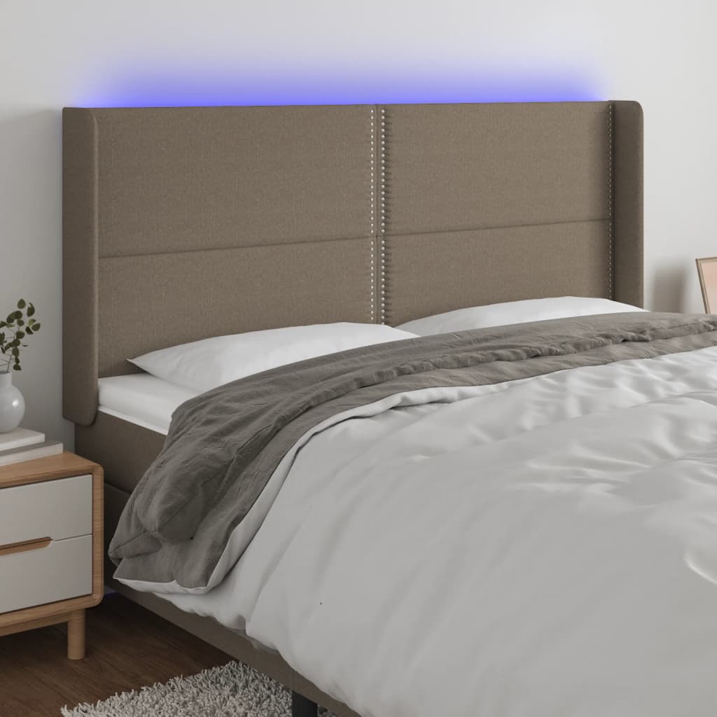Hoofdbord LED 183x16x118/128 cm stof taupe – afbeelding 1