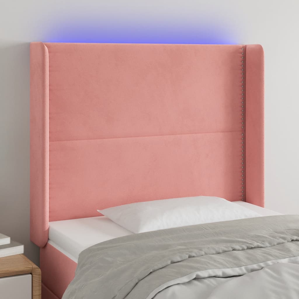 Hoofdbord LED 93x16x118/128 cm fluweel roze