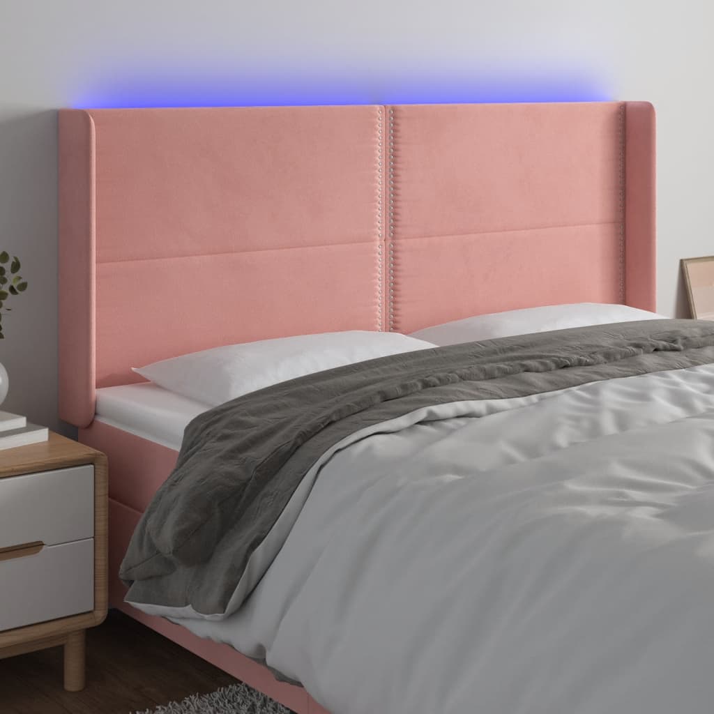 Hoofdbord LED 163x16x118/128 cm fluweel roze
