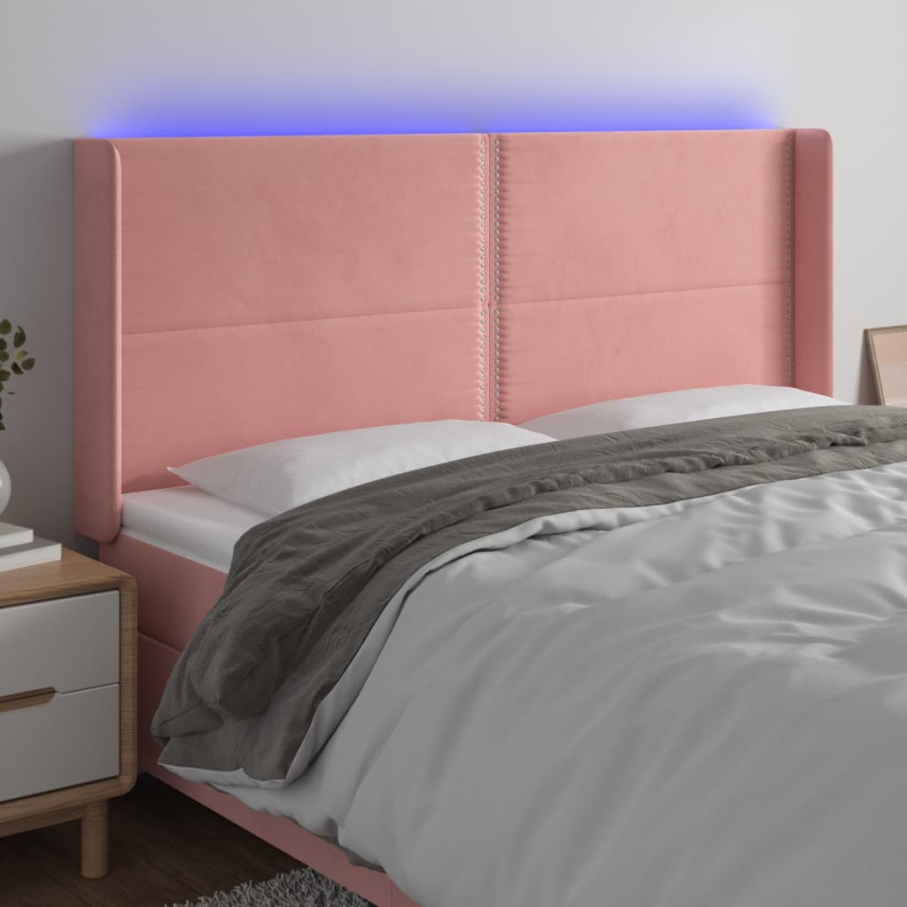 Hoofdbord LED 203x16x118/128 cm fluweel roze – afbeelding 1