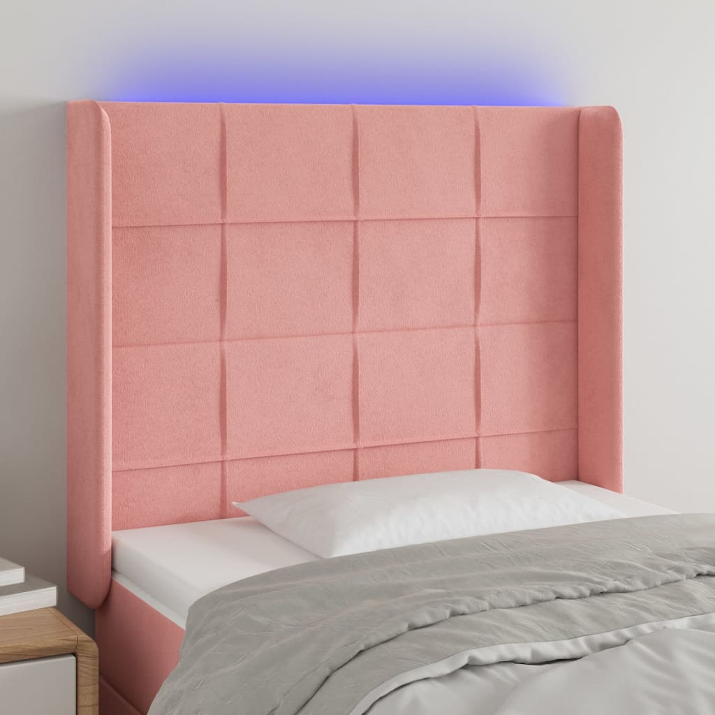 Hoofdbord LED 103x16x118/128 cm fluweel roze – afbeelding 1