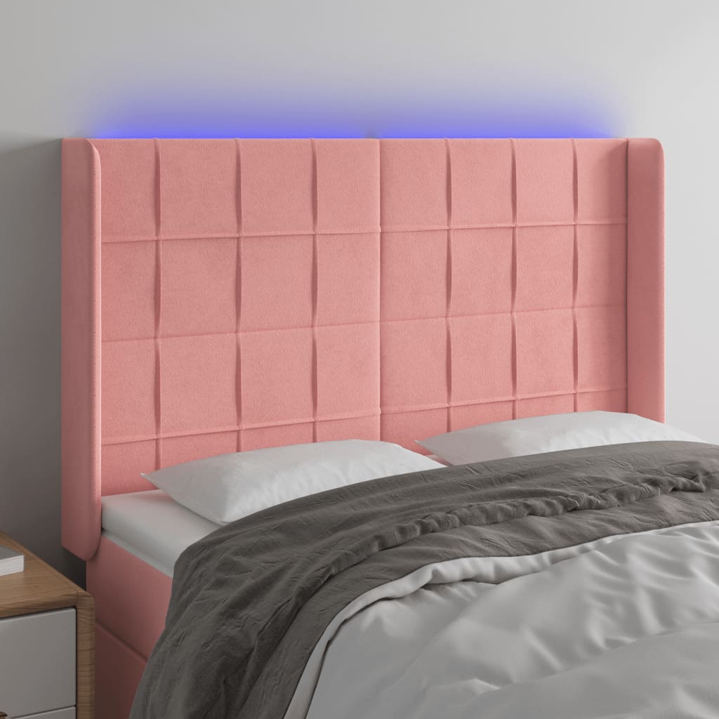 Hoofdbord LED 147x16x118/128 cm fluweel roze – afbeelding 1