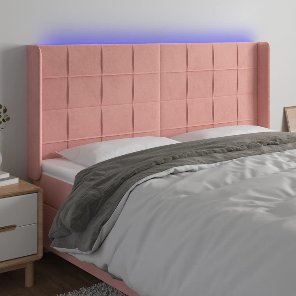 Hoofdbord LED 183x16x118/128 cm fluweel roze – afbeelding 1