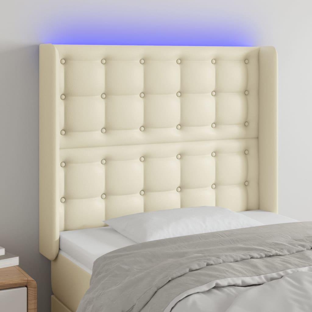 Hoofdbord LED 103x16x118/128 cm kunstleer crèmekleurig – afbeelding 1